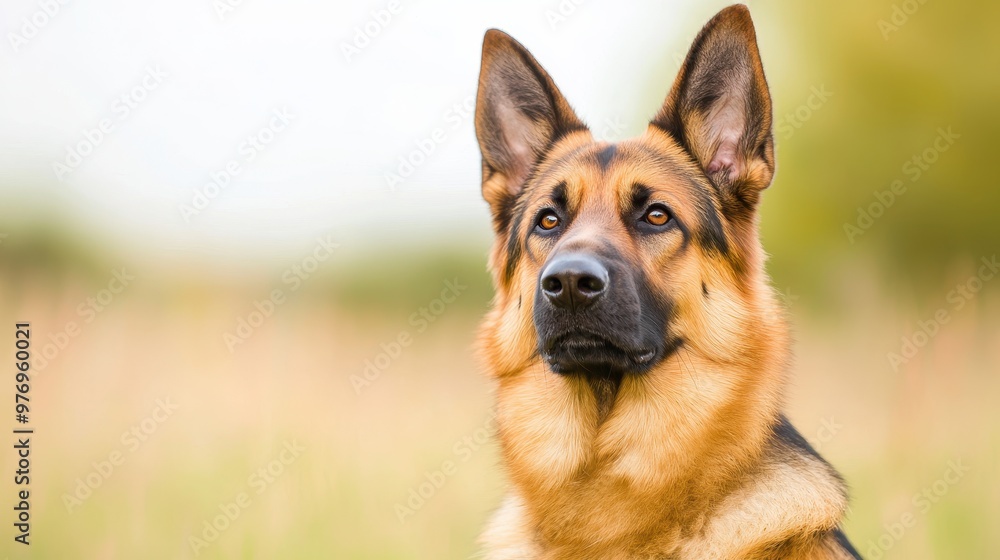 German Shepherd Dog Portrait Looking Up Loyal Intelligent Friendly German Shepherd Dog Portrait Looking Up Loyal Intelligent Friendly