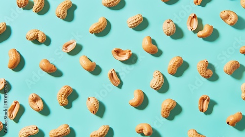 Brilliant array of peanuts with toffee coating put on an aqua backdrop photo