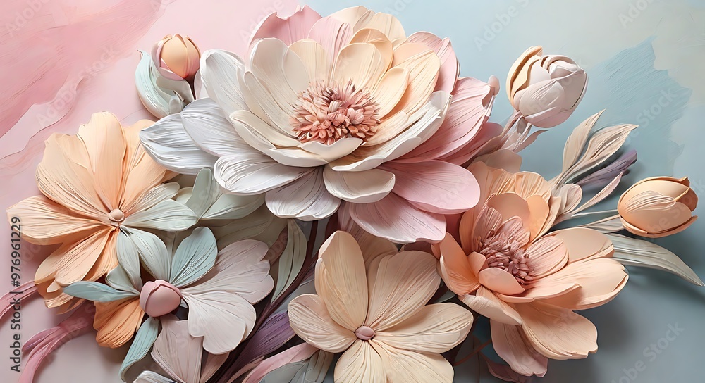 Fototapeta premium Pastel Floral Arrangement with Peony-like Flowers