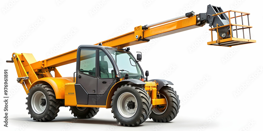 Fototapeta premium Telescopic handler machine on white background, telescopic handler, construction equipment, heavy machinery