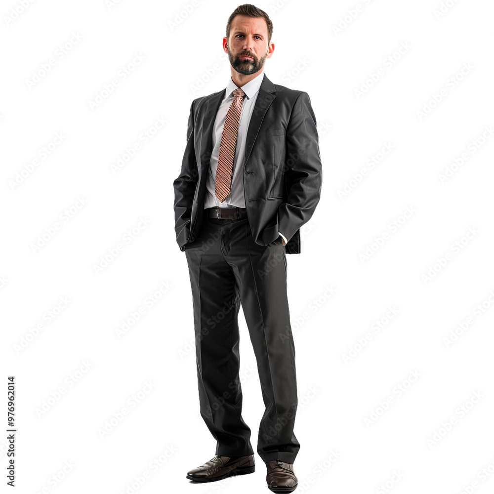 Mature businessman standing with his hands in his pockets, exuding an aura of confidence and professionalism Mature businessman standing with his hands in his pockets, exuding an aura of confidence and professionalism