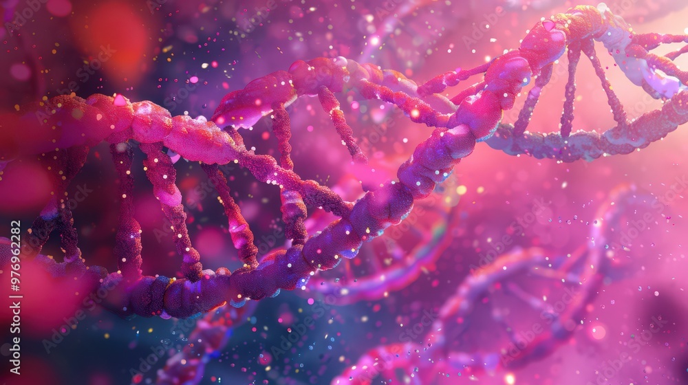 Artistic representation of DNA mutations, showing how changes in base pairs can affect the double helix structure and genetic information. Artistic representation of DNA mutations, showing how changes in base pairs can affect the double helix structure and genetic information.