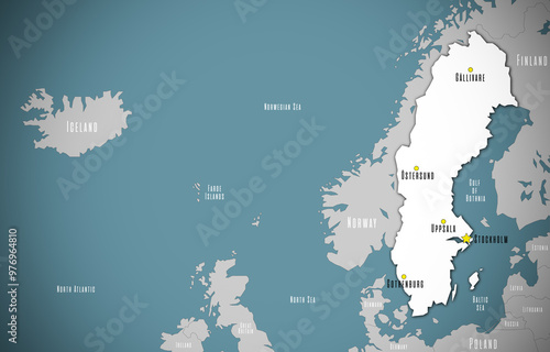 Obraz na płótnie Map of Sweden. The capital and major cities are marked. w salonie