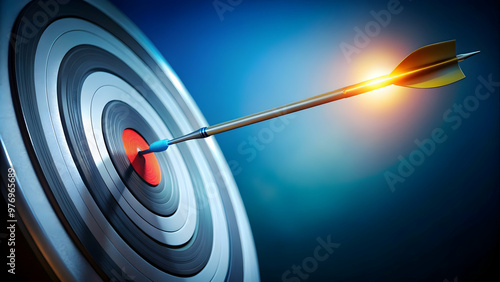 Arrow hitting highlighted target , success, achievement, goal, accuracy, bullseye, competition, challenge, victory, strategy