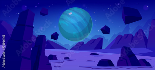 Vector illustration of a night landscape for a space game UI.