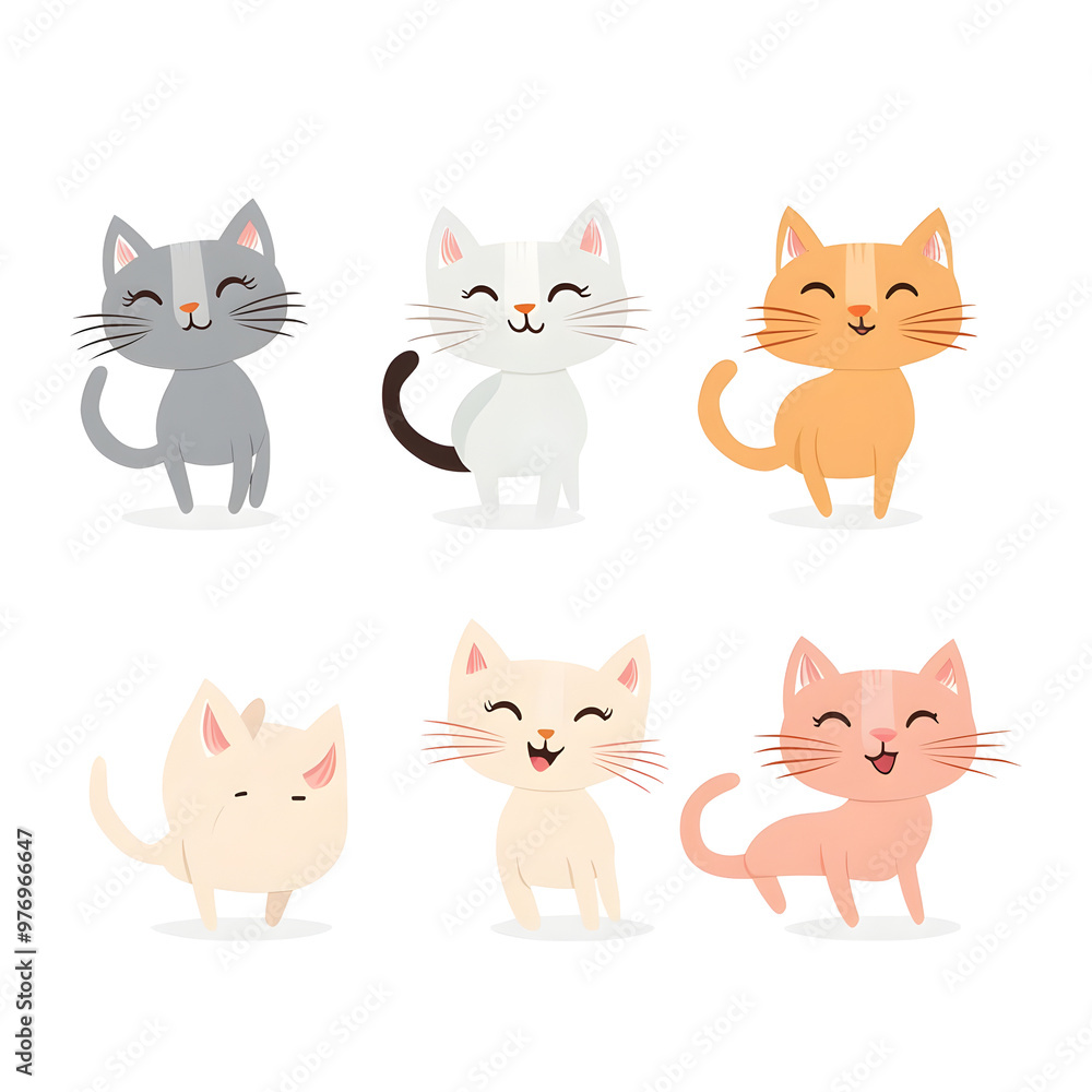 Playful Kittens with Wagging Tails in Pastel Hues Whimsical Cartoon for Children s Products and Decor Playful Kittens with Wagging Tails in Pastel Hues Whimsical Cartoon for Children s Products and Decor