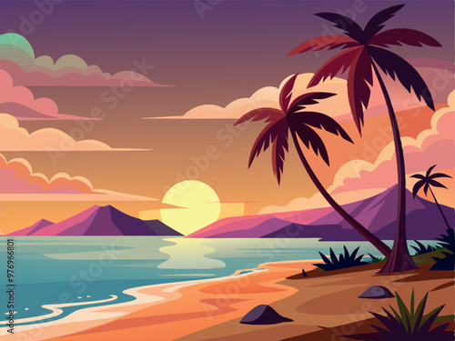 A landscape of beach at sunset vector illustration
