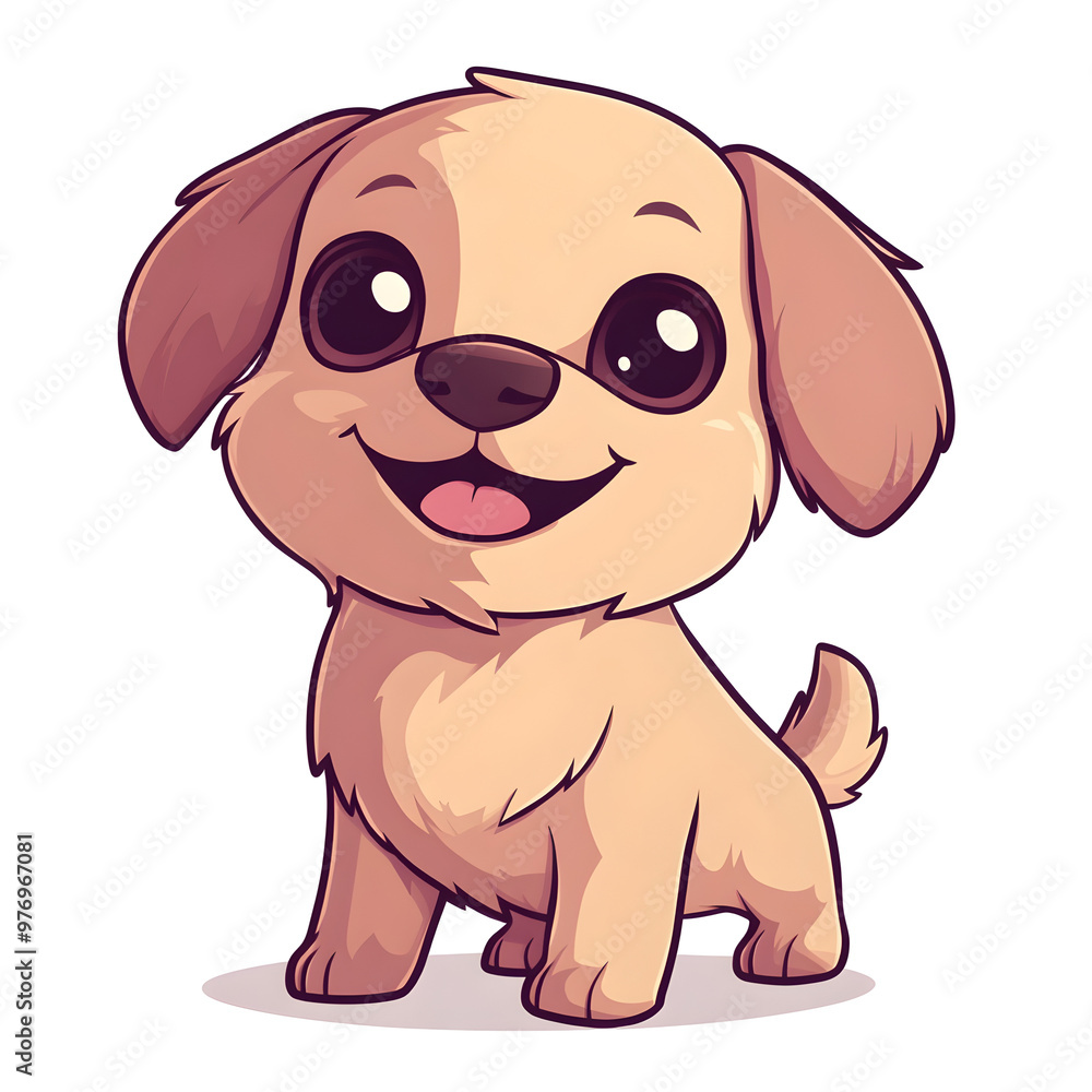 Playful Chibi Style Puppy Portrait with Wagging Tail on White Background Playful Chibi Style Puppy Portrait with Wagging Tail on White Background