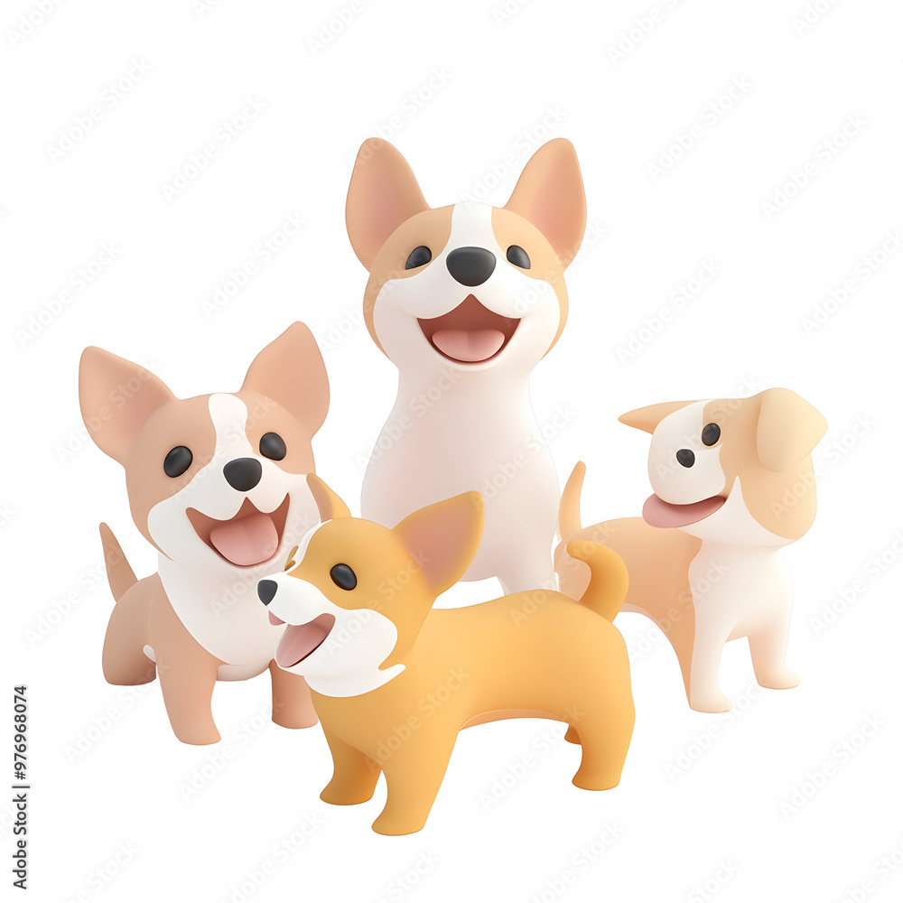 Playful portrait of happy dogs with wagging tails in pastel colors on white background Playful portrait of happy dogs with wagging tails in pastel colors on white background