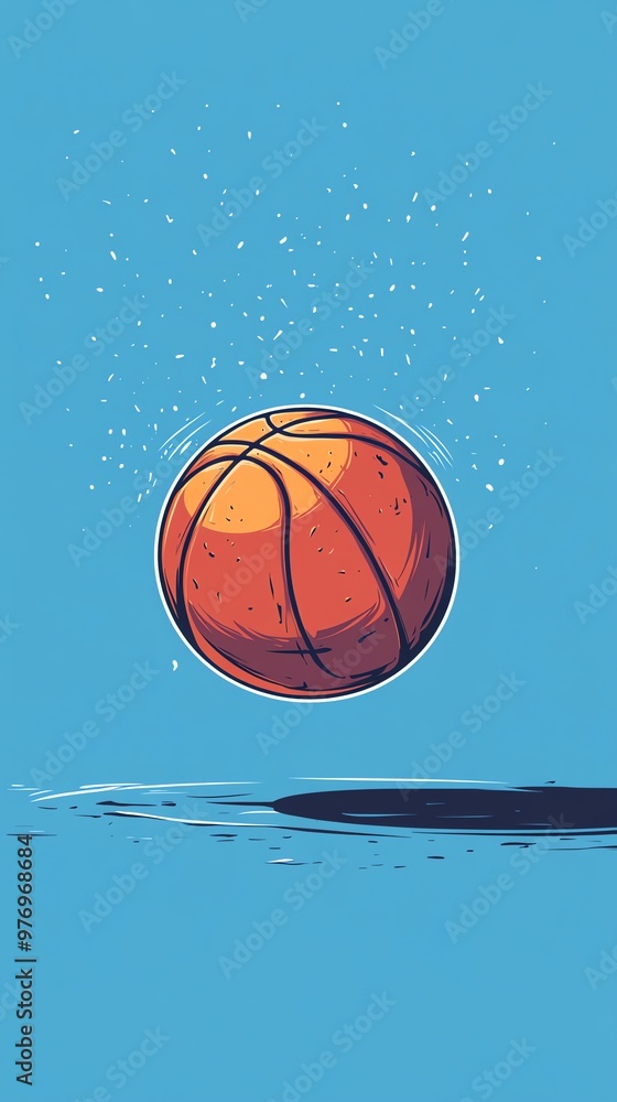 A cartoon illustration of a basketball with a trail of light behind it against a blue background. A cartoon illustration of a basketball with a trail of light behind it against a blue background.
