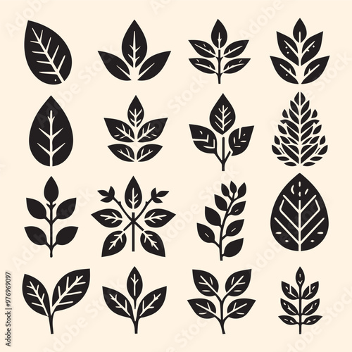 Set black leaves silhouette Vector, Leaves Foliage Greenery Foliage silhouette Vector illustration, 