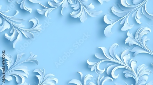 Delicate swirling lines creating a lace effect, white on a pale blue background, seamless pattern, soft and intricate, vintage-inspired design, digital art. photo