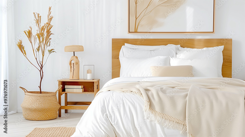 Bedroom furniture in a modern cozy interior with elegant decor and serene atmosphere Bedroom furniture in a modern cozy interior with elegant decor and serene atmosphere
