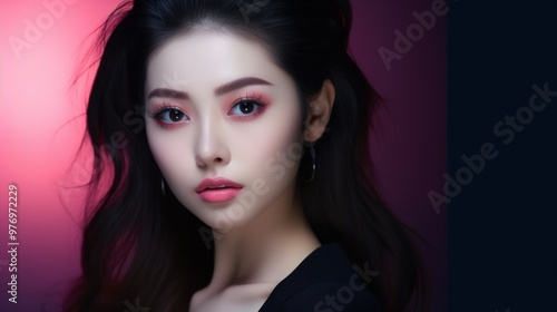 Wallpaper Mural Young Asian fashion model with makeup. Portrait closeup of a beautiful girl with glossy make-up. Torontodigital.ca