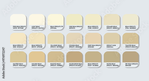 Bean Sprouts Color Palette, Bean Sprouts Color Guide Palette with Color Names. Catalog Samples of cream with RGB HEX codes. plastic, paint, natural cream variations, Fashion Trend cream color shade