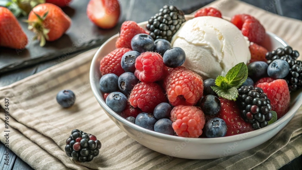 Fresh berries and ice cream