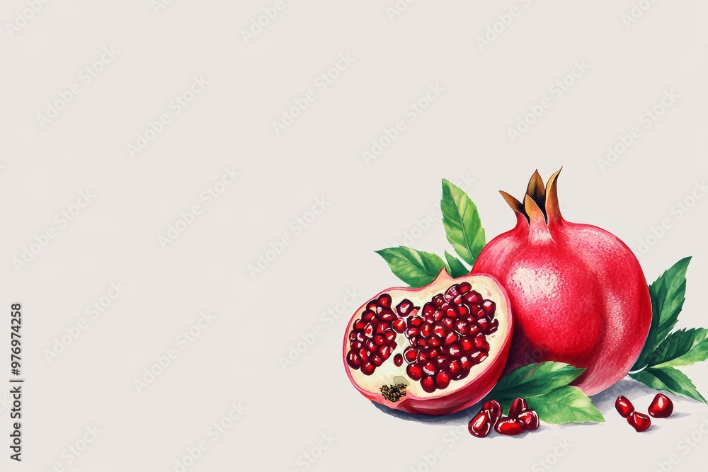 Watercolor composition of pomegranates isolated on white Watercolor composition of pomegranates isolated on white