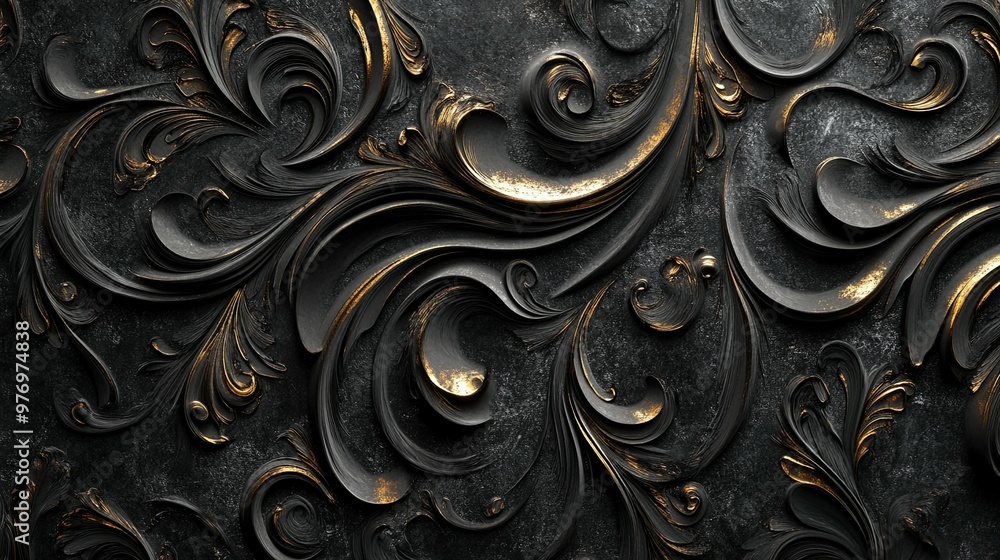 Black and Gold Intricate Ornate Design with Swirls and Flourishes Black and Gold Intricate Ornate Design with Swirls and Flourishes