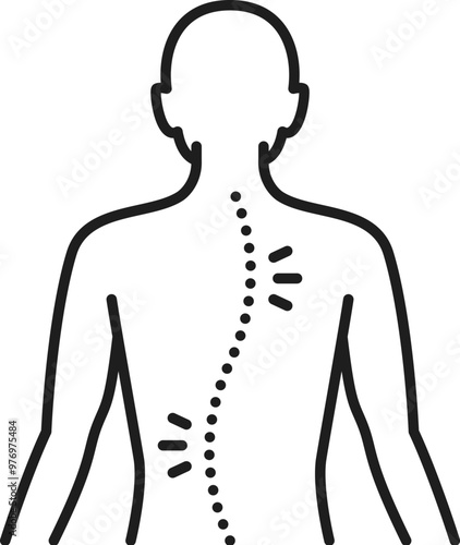 Chiropractic medicine icon of spine bad posture or scoliosis back, vector line pictogram. Chiropractic and chiropractor medical symbol of body spinal pathology and back abnormal curvature