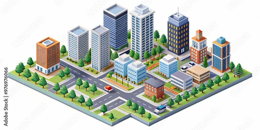 Isometric effect of cityscape with buildings and roads, isometric,cityscape, buildings, roads, architecture, perspective Isometric effect of cityscape with buildings and roads, isometric,cityscape, buildings, roads, architecture, perspective