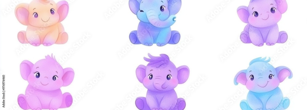 Obraz premium An elephant, tropical cute animal watercolor set. Set, watercolor animals on an isolated background. For cards and invitations for children.