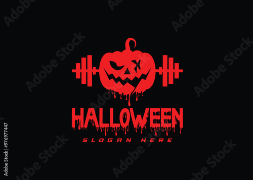 barbell and halloween illustrations vector logo in red and black color