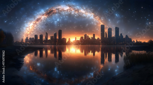 A stunning cityscape with a...