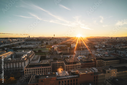 view over the skyline of vienna at sunset
