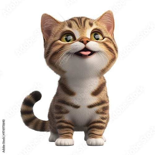 Playful Tabby Cat with Wagging Tail in Pastel 3D