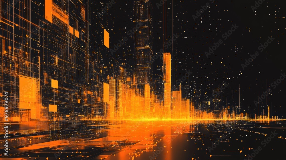 Fototapeta premium Innovation, technology, building, color orange and black, Virtual Reality Abstract Digital , Modern Technology Vector Illustration, sepia color background.