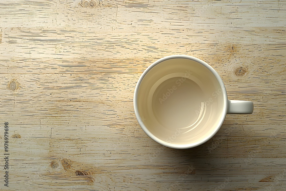 Empty ceramic cup on a wooden table captures minimalist beauty Empty ceramic cup on a wooden table captures minimalist beauty