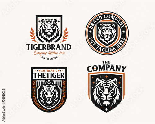 Set bundle vintage badge tiger logo for business company