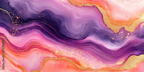 Wallpaper Mural Vibrant abstract art featuring flowing waves of purple, pink, and gold, creating stunning visual effect. rich colors blend seamlessly, evoking sense of elegance and creativity. Torontodigital.ca