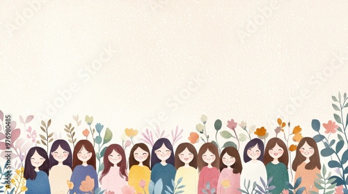 Happy Women Friends Together in Floral Design