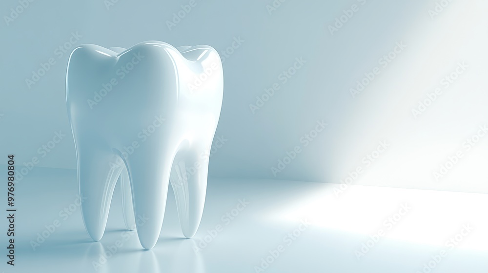 3D Rendered Illustration of a Single Healthy White Tooth on a Blue Background With Copy Space 3D Rendered Illustration of a Single Healthy White Tooth on a Blue Background With Copy Space