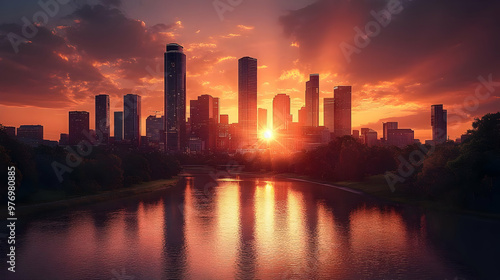 sunrise, cityscape, skyscra...