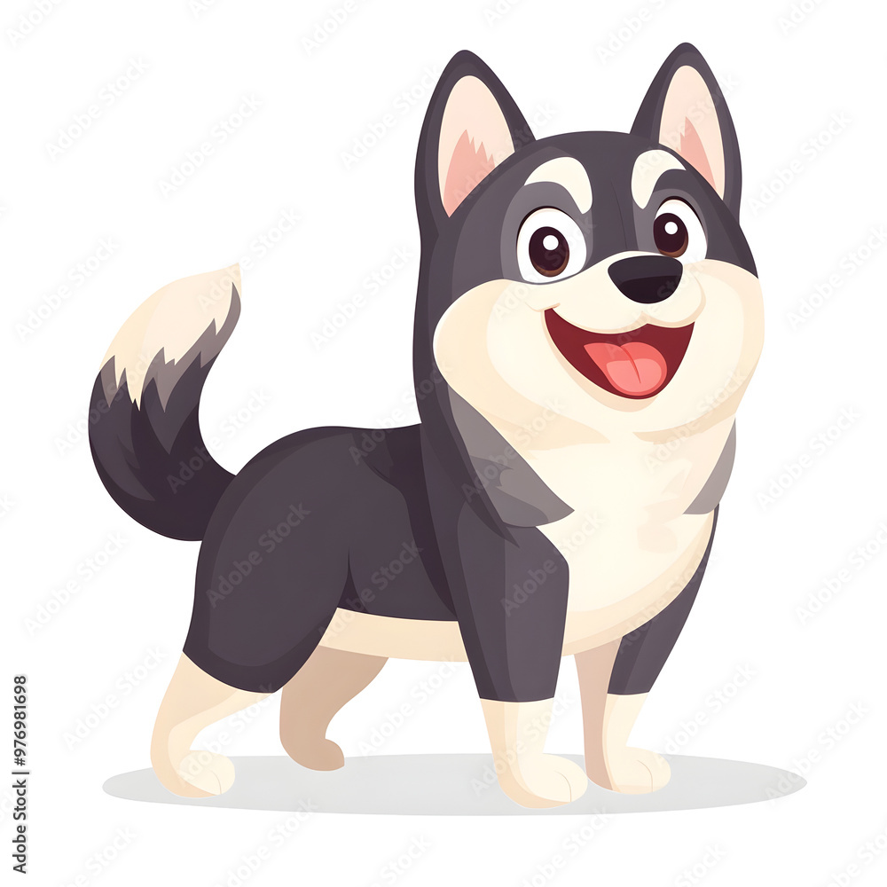 Playful Cartoon Husky Puppies with Wagging Tails on Isolated Background Playful Cartoon Husky Puppies with Wagging Tails on Isolated Background