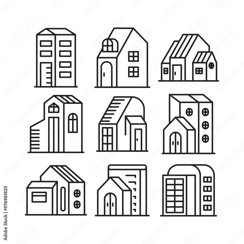 house building and edifice tower icons set vector illustration house building and edifice tower icons set vector illustration