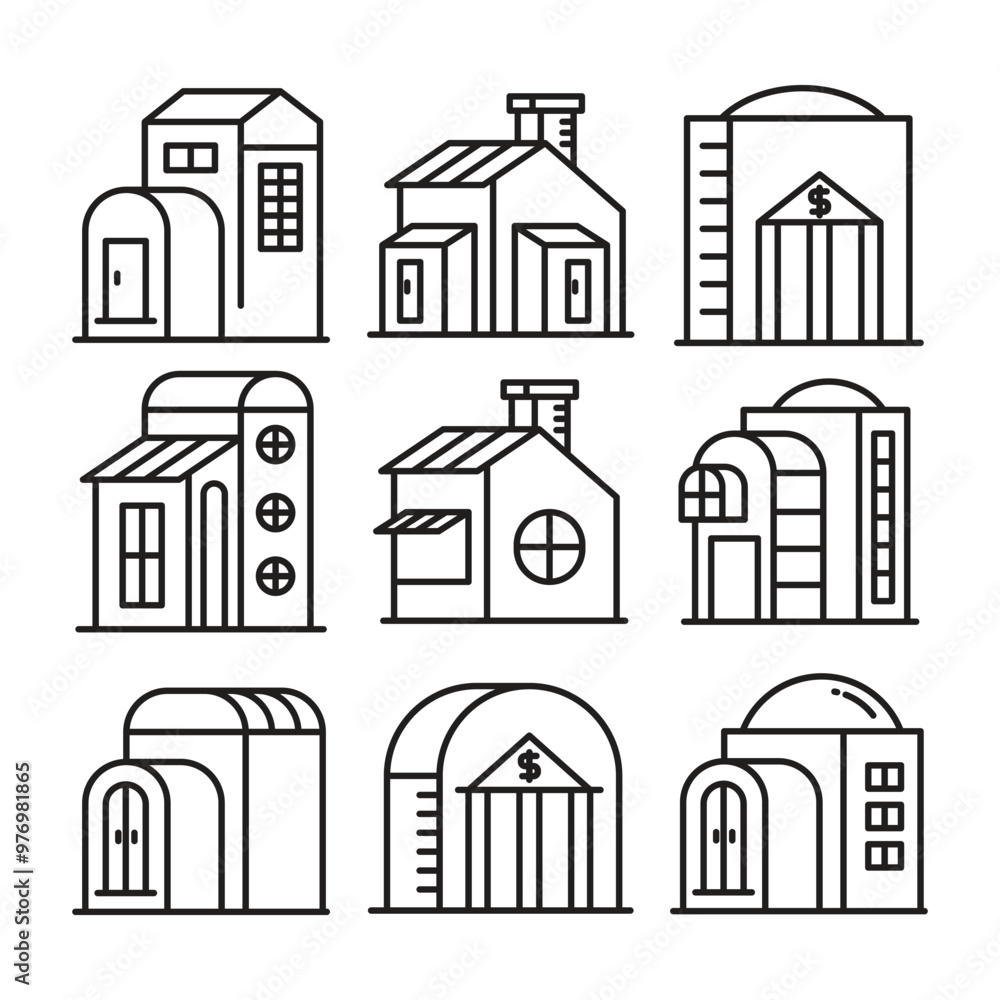 house building and edifice tower icons set vector illustration house building and edifice tower icons set vector illustration