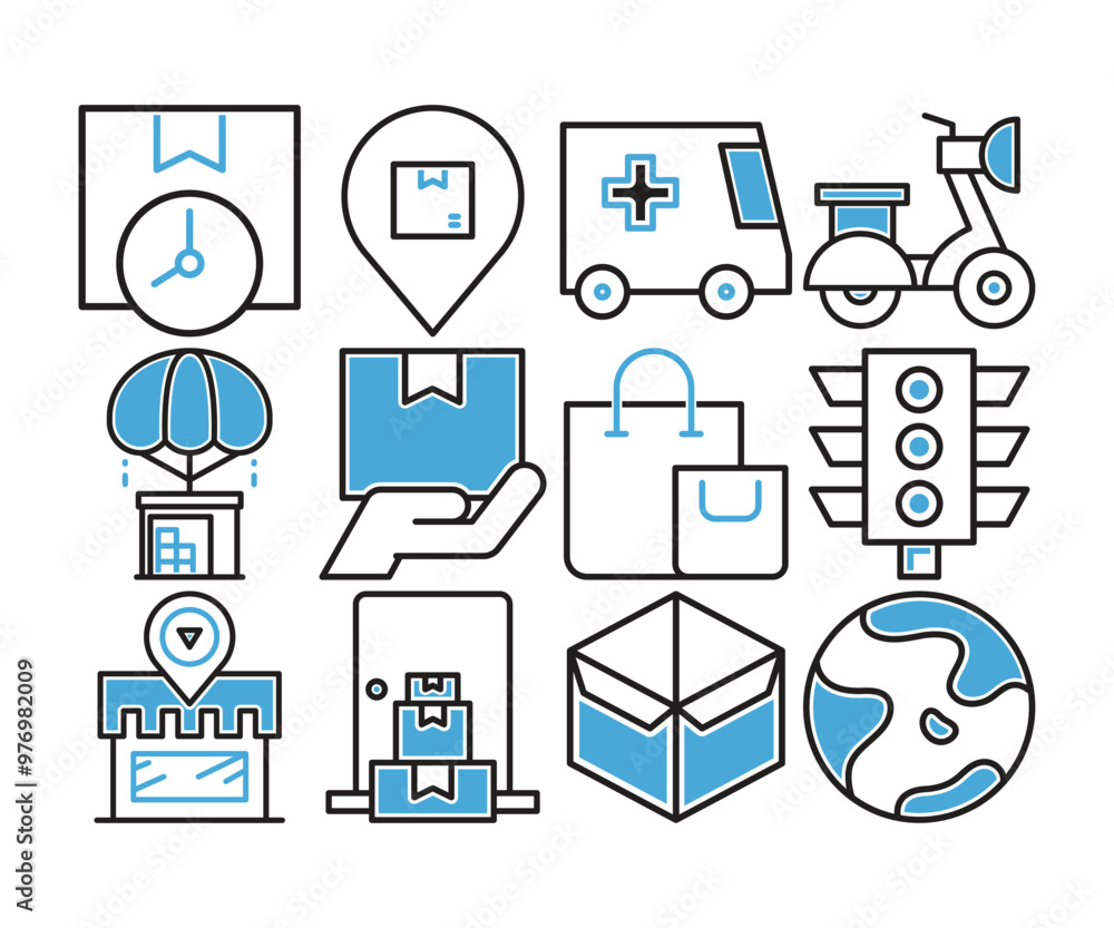 Fototapeta premium delivery, logistics and transportation icons set vector illustration
