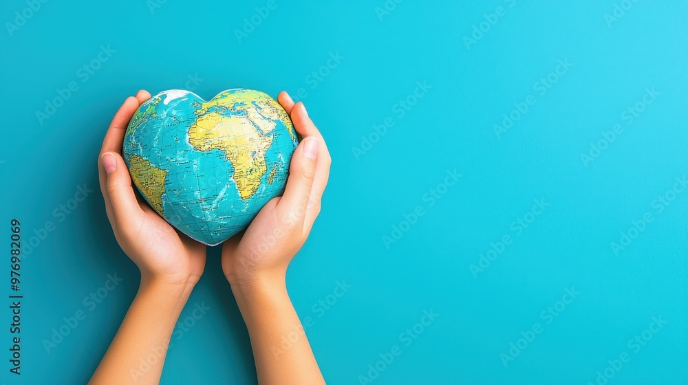 Global Heart Health Awareness: Hands Holding Heart-shaped Globe with Copy Space Global Heart Health Awareness: Hands Holding Heart-shaped Globe with Copy Space