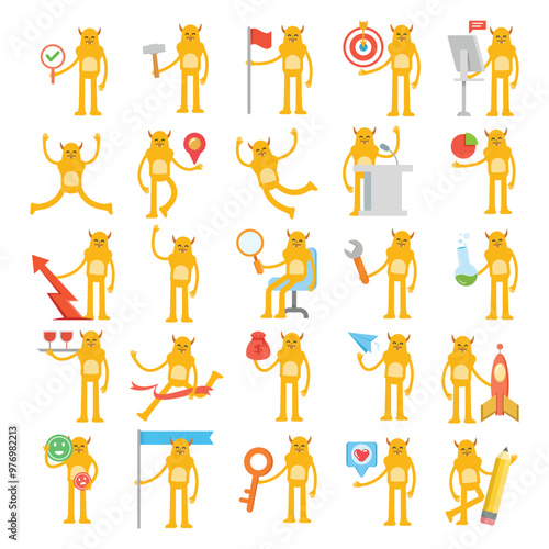 monster characters set in various poses vector illustration