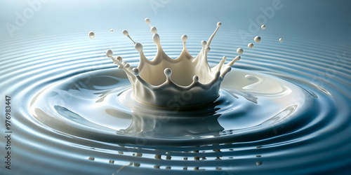 Milk pouring with crown splash in milk pool with ripples, milk, pouring, crown, splash, pool, ripples, dairy, liquid, white