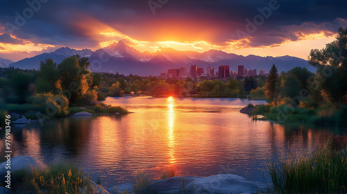 A stunning sunset over a ci...