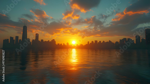 A stunning sunset over a ci...