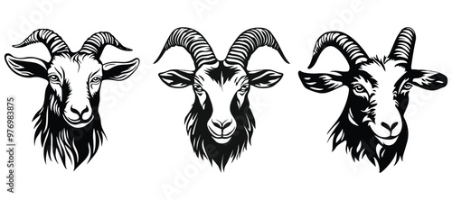 Goat Head Silhouette Vector Trio for Farm and Rustic Design.