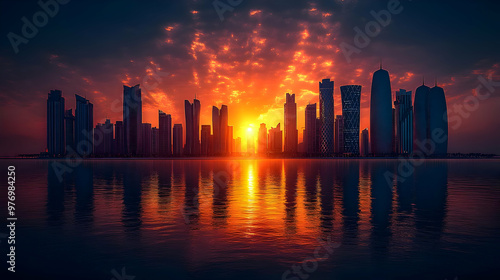 A stunning sunset over a mo...