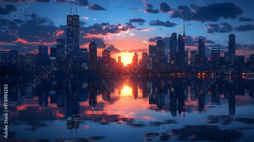 A stunning sunset over a mo...