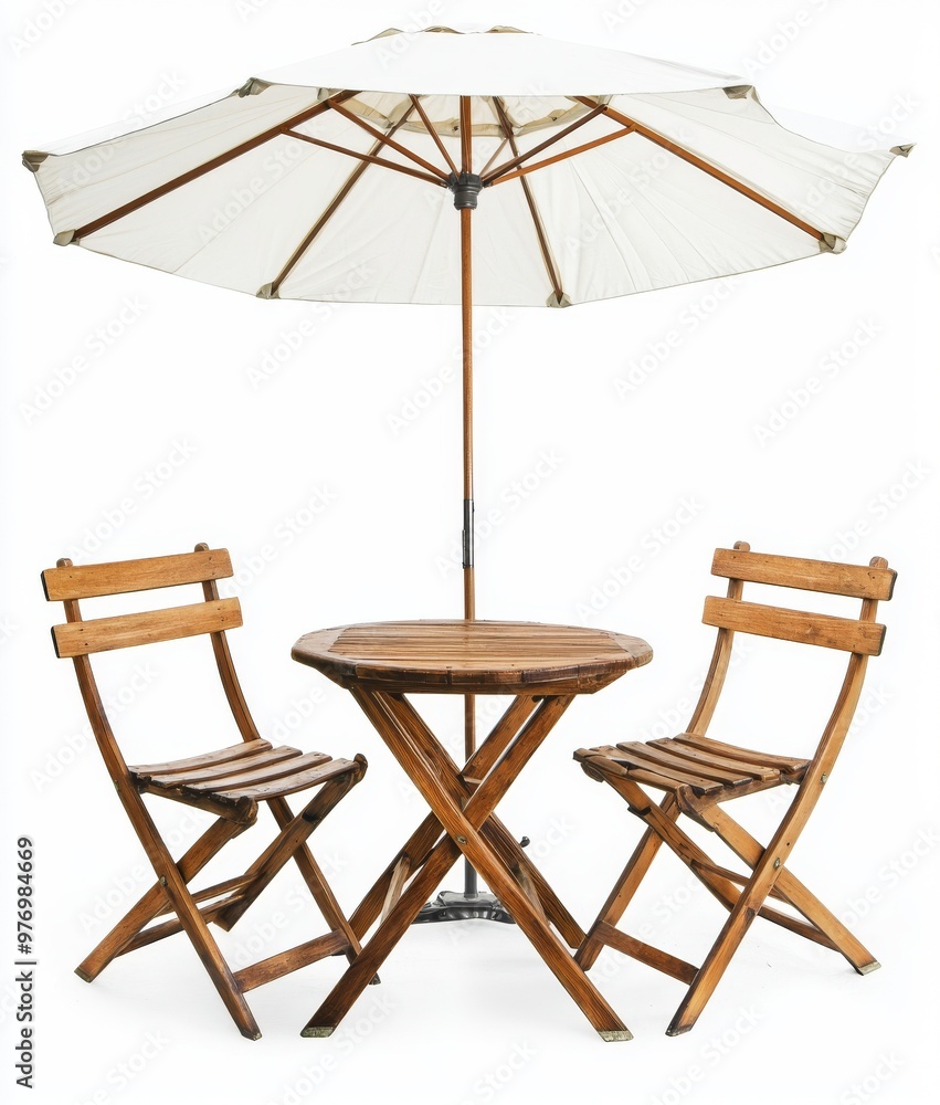 Chair parasol on coffee table isolated on white Chair parasol on coffee table isolated on white