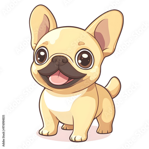 Playful Chibi Style French Bulldog Puppy with Wagging Tail on Pastel Colored Isolated Background